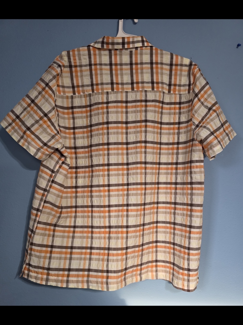 Topman Orange & Cream Short-Sleeve Plaid Button-Down XL Casual Y2K Grandpacore - Picture 3 of 3